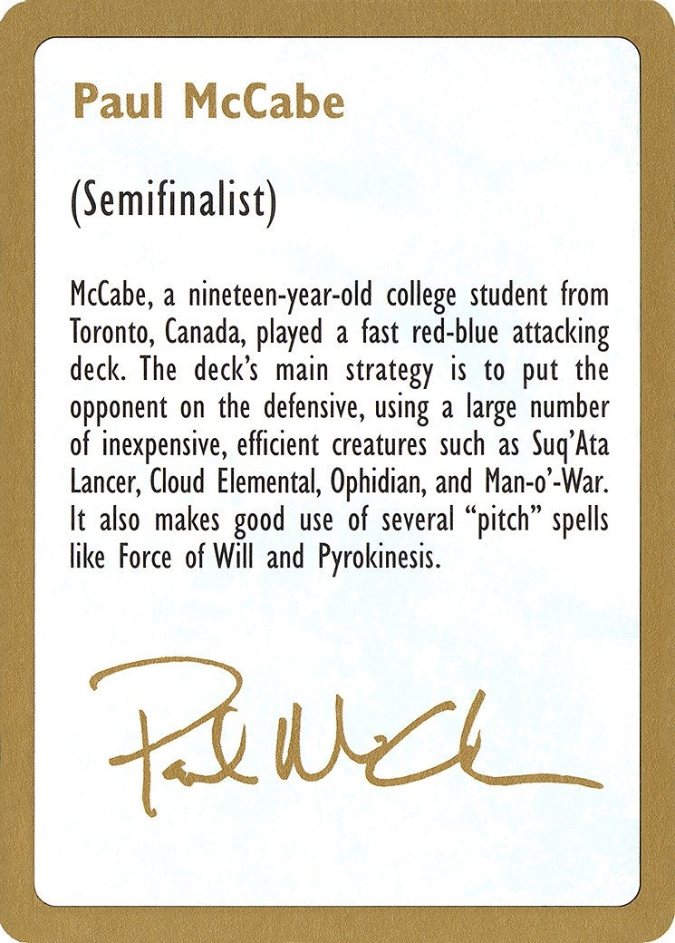 Image for 1997 Paul McCabe Biography Card (WCD) - Magic: The Gathering