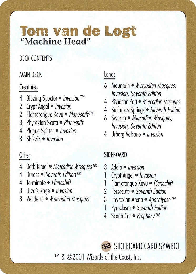Image for 2001 Tom van de Logt Decklist Card (WCD) - Magic: The Gathering