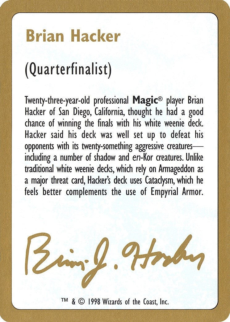Image for 1998 Brian Hacker Biography Card (WCD) - Magic: The Gathering