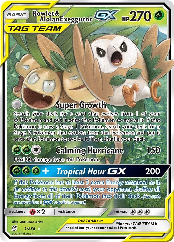 Image for Rowlet & Alolan Exeggutor GX (1/236) (SM11) - Pokemon