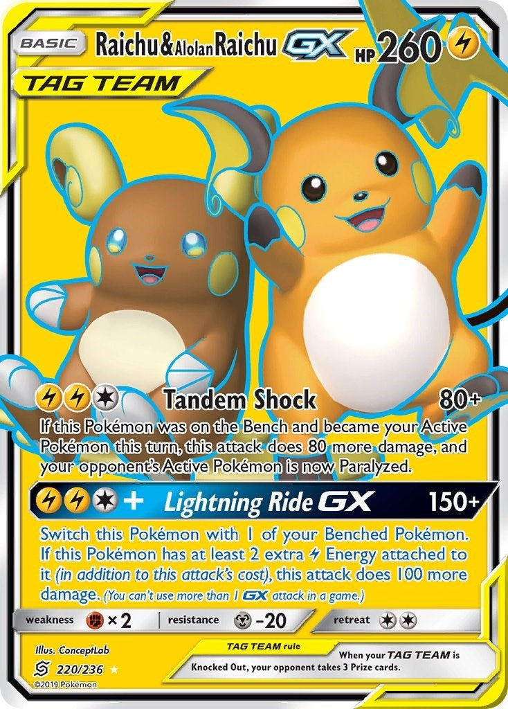 Image for Raichu & Alolan Raichu GX (Full Art) (220/236) (SM11) - Pokemon