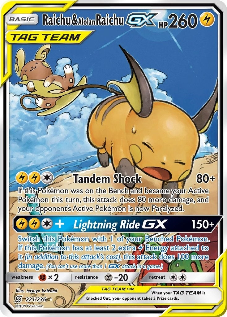 Image for Raichu & Alolan Raichu GX (Alternate Full Art) (221/236) (SM11) - Pokemon