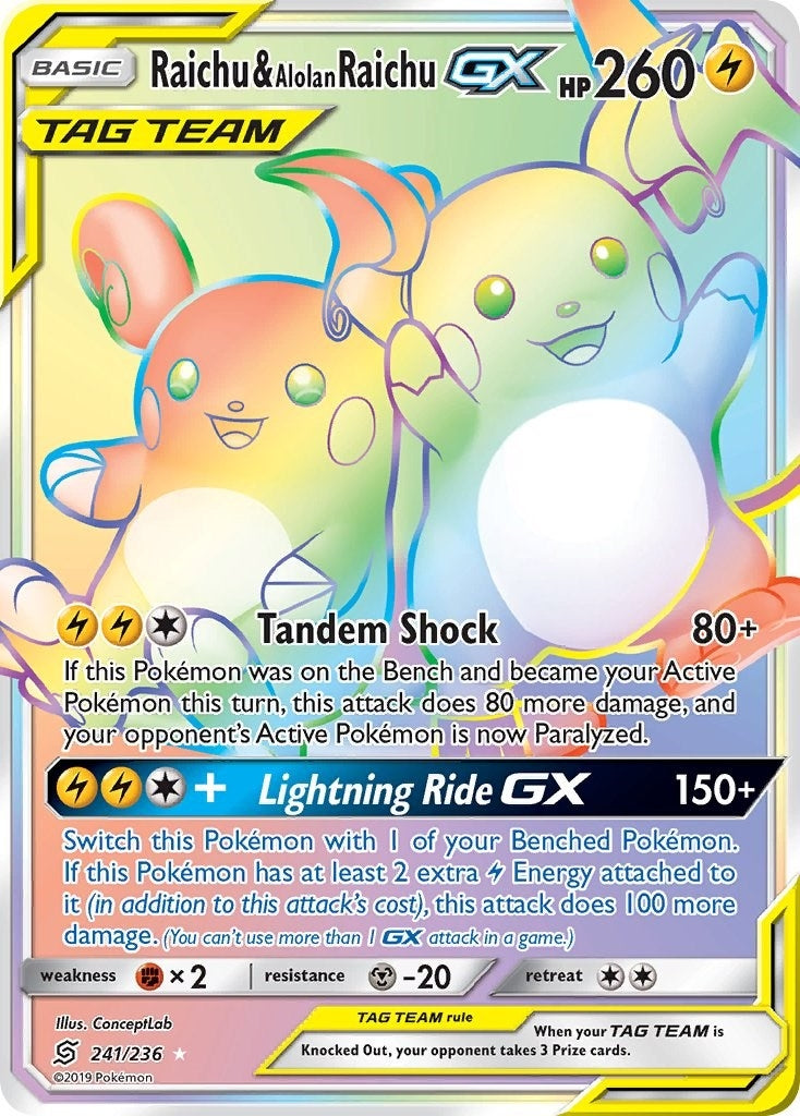 Image for Raichu & Alolan Raichu GX (Secret) (241/236) (SM11) - Pokemon