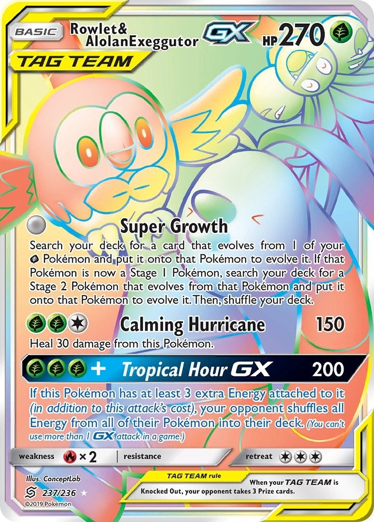 Image for Rowlet & Alolan Exeggutor GX (Secret) (237/236) (SM11) - Pokemon