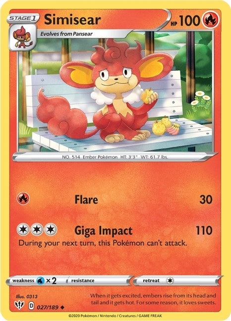 Image for Simisear (027/189) (SWSH03) - Pokemon