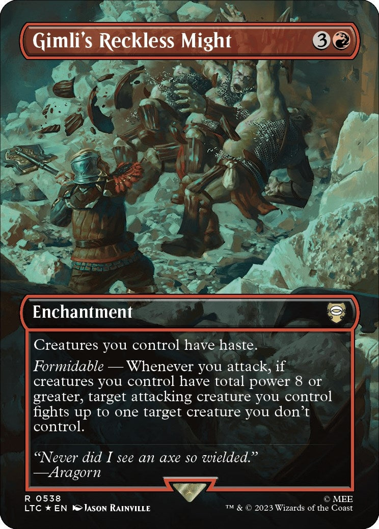 Image for Gimli's Reckless Might (Borderless) (Surge Foil) (538) (LTC) - Magic: The Gathering