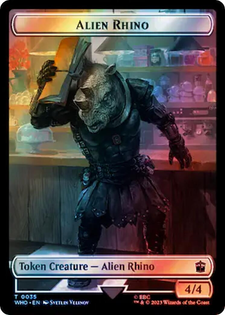Image for Alien Rhino // Clue (0054) Double-Sided Token (Surge Foil) (35 // 54) (WHO) - Magic: The Gathering
