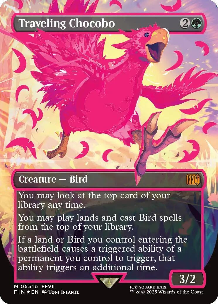 Image for Traveling Chocobo (Borderless) (Neon Ink Pink) (551b) - Magic: The Gathering