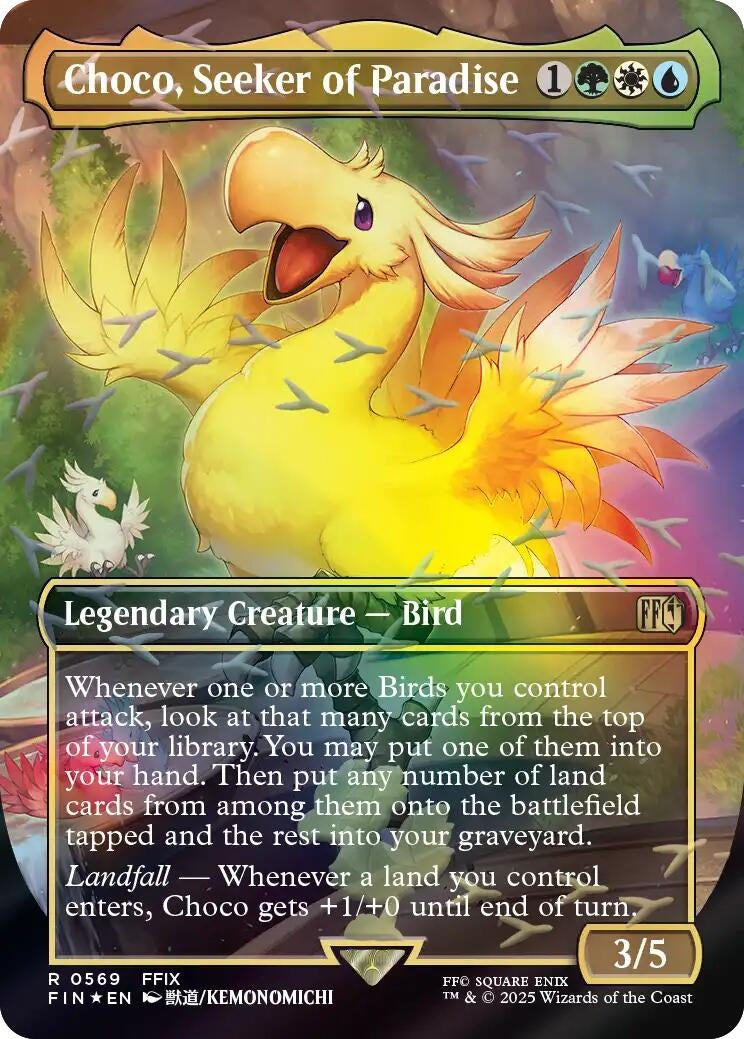 Image for Choco, Seeker of Paradise (Borderless) (Chocobo Track Foil) (569) - Magic: The Gathering