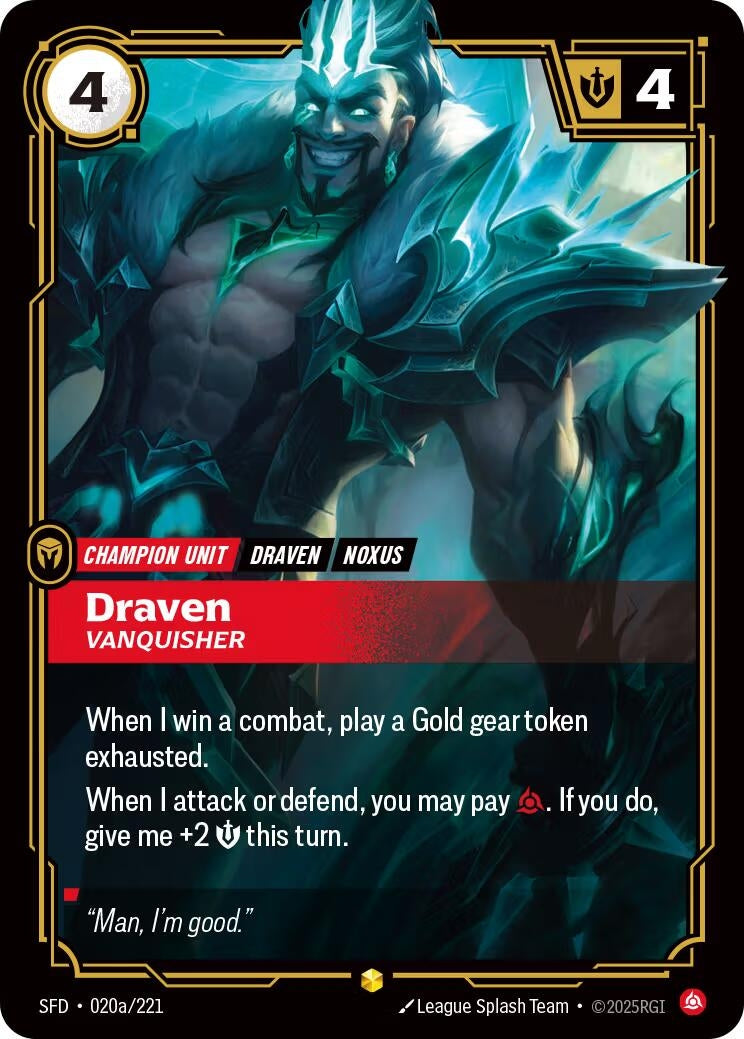 Image for Draven - Vanquisher (Alternate Art) (020a/221) (SPF) - Riftbound: League of Legends Trading Card Game