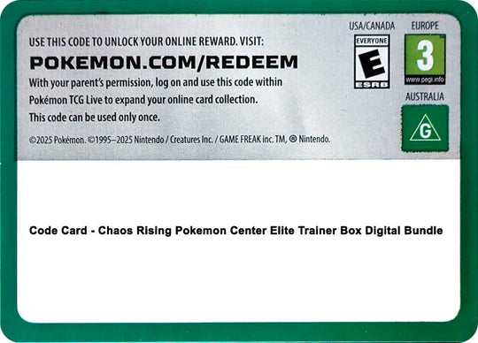 Image for Code Card - Chaos Rising Pokemon Center Elite Trainer Box Digital Bundle (CRI) - Pokemon