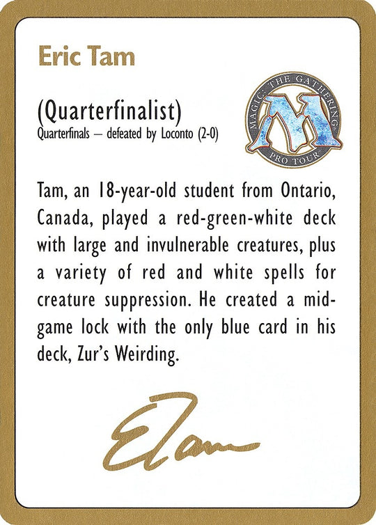 Image for 1996 Eric Tam Biography Card (WCD) - Magic: The Gathering