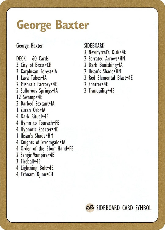 Image for 1996 George Baxter Decklist Card (WCD) - Magic: The Gathering