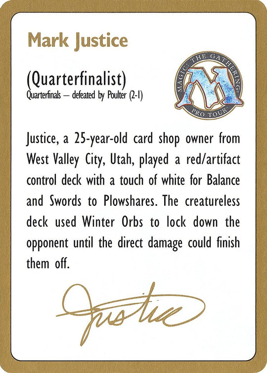 Image for 1996 Mark Justice Biography Card (WCD) - Magic: The Gathering