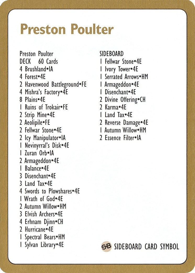 Image for 1996 Preston Poulter Decklist Card (WCD) - Magic: The Gathering