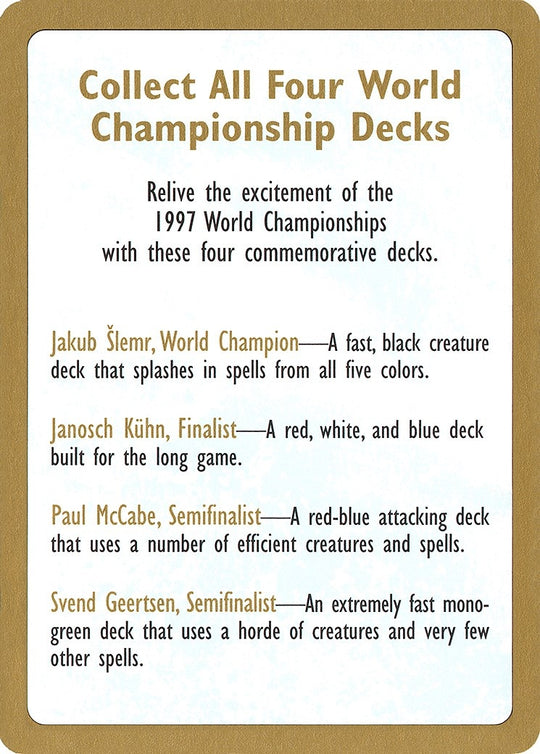 Image for 1997 World Championship Advertisement Card (WCD) - Magic: The Gathering