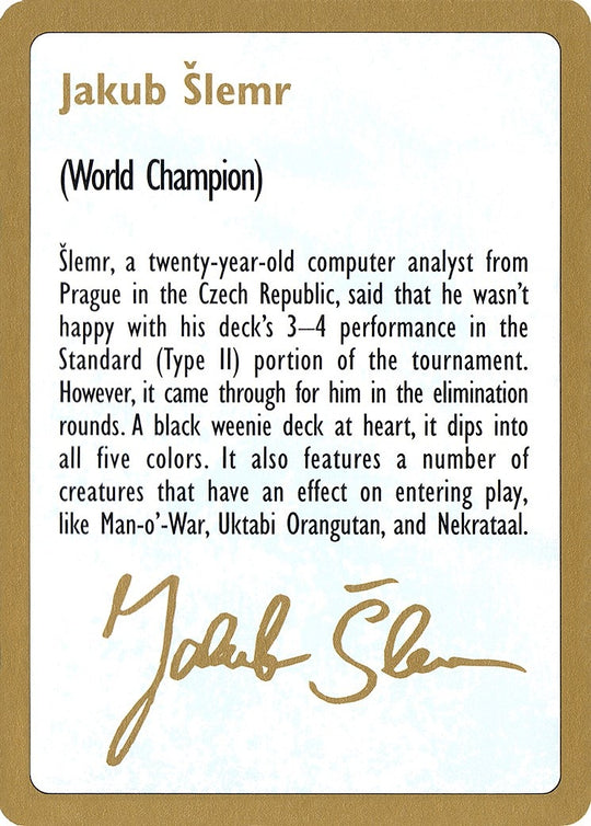 Image for 1997 Jakub Slemr Biography Card (WCD) - Magic: The Gathering