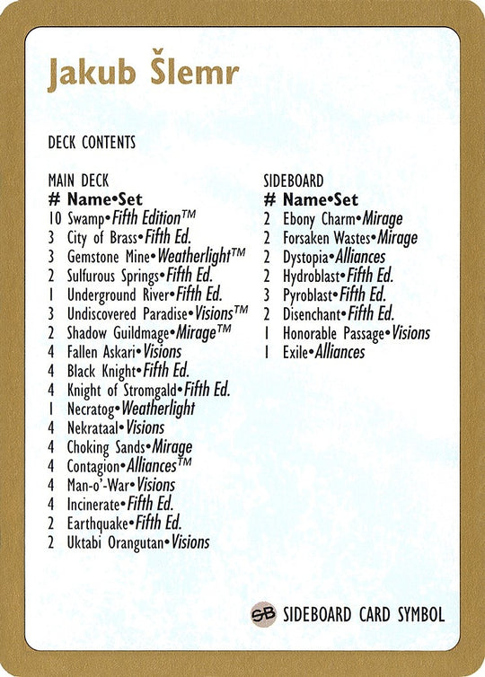 Image for 1997 Jakub Slemr Decklist Card (WCD) - Magic: The Gathering