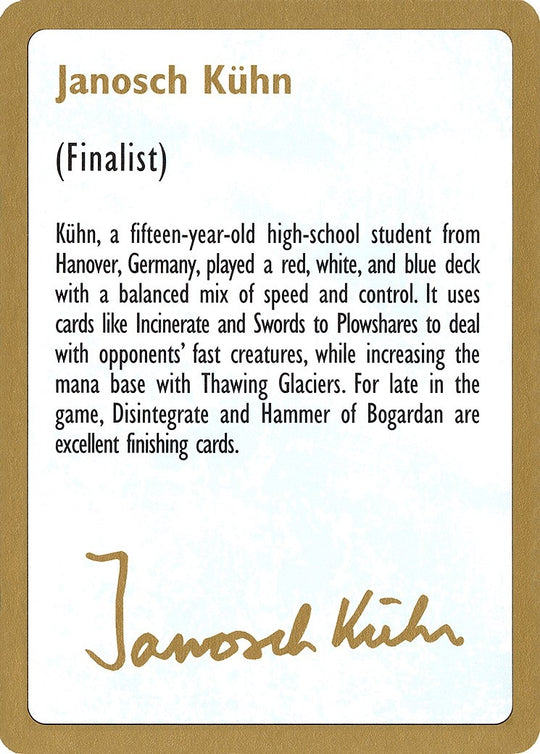 Image for 1997 Janosch Kuhn Biography Card (WCD) - Magic: The Gathering