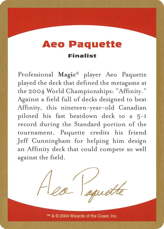 Image for 2004 Aeo Paquette Biography Card (WCD) - Magic: The Gathering