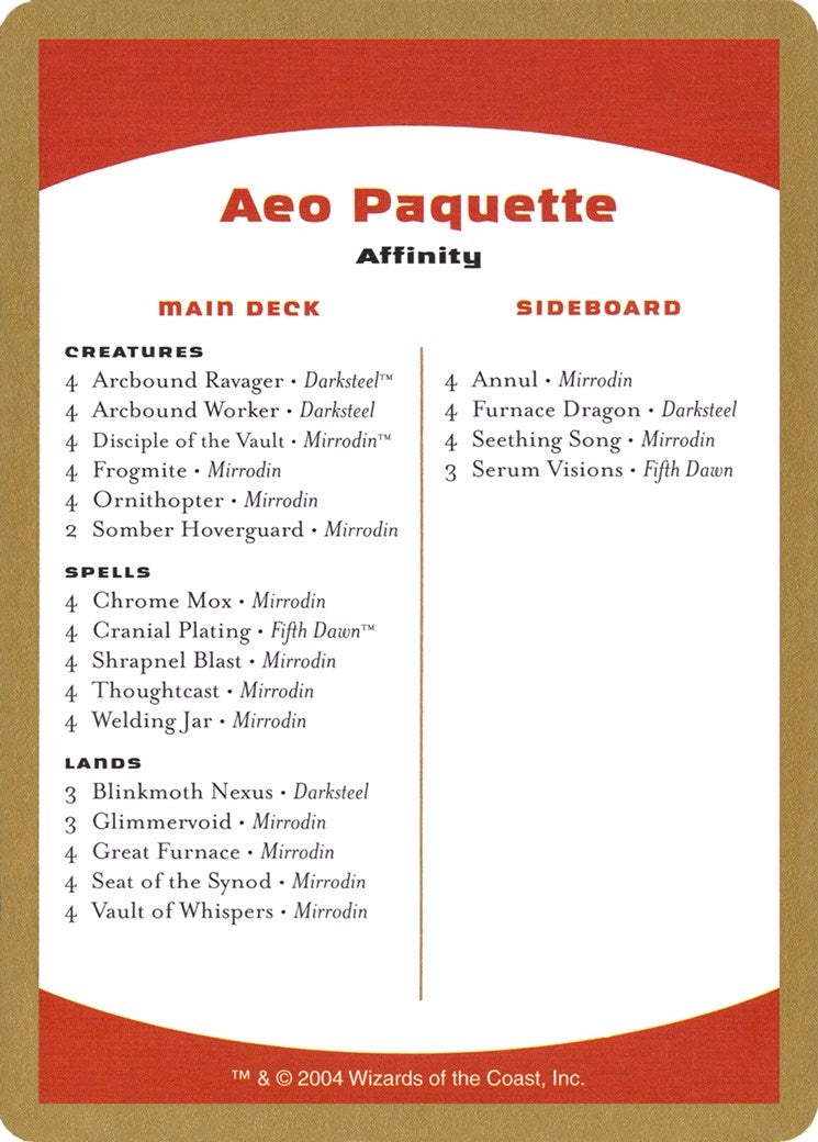 Image for 2004 Aeo Paquette Decklist Card (WCD) - Magic: The Gathering