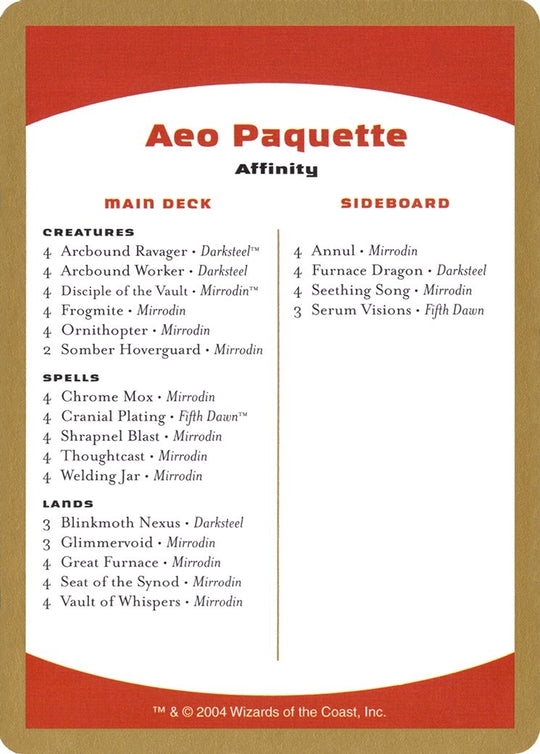 Image for 2004 Aeo Paquette Decklist Card (WCD) - Magic: The Gathering
