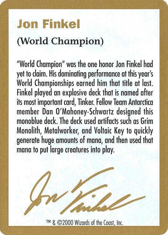 Image for 2000 Jon Finkel Biography Card (WCD) - Magic: The Gathering