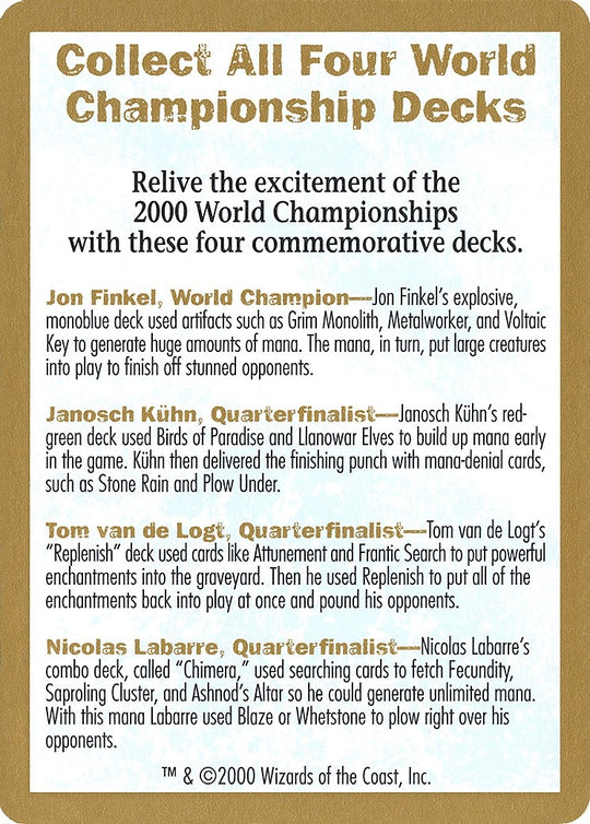 Image for 2000 World Championship Advertisement Card (WCD) - Magic: The Gathering