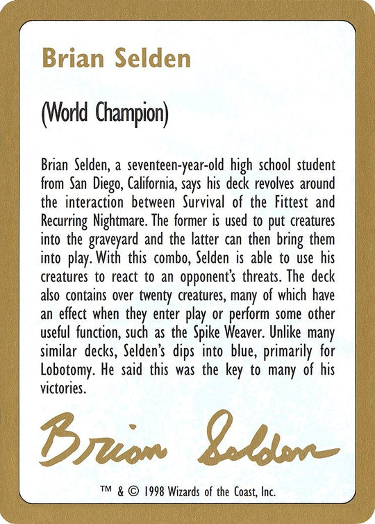 Image for 1998 Brian Selden Biography Card (WCD) - Magic: The Gathering