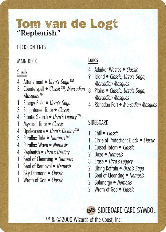 Image for 2000 Tom van de Logt Decklist Card (WCD) - Magic: The Gathering