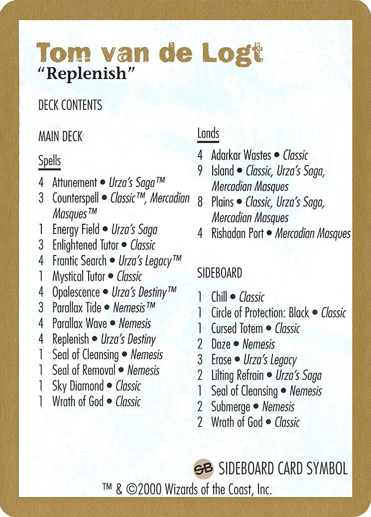Image for 2000 Tom van de Logt Decklist Card (WCD) - Magic: The Gathering