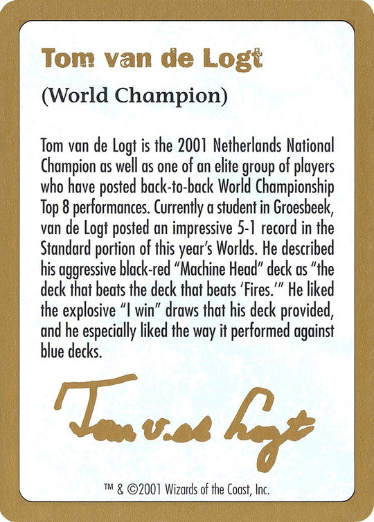 Image for 2001 Tom van de Logt Biography Card (WCD) - Magic: The Gathering