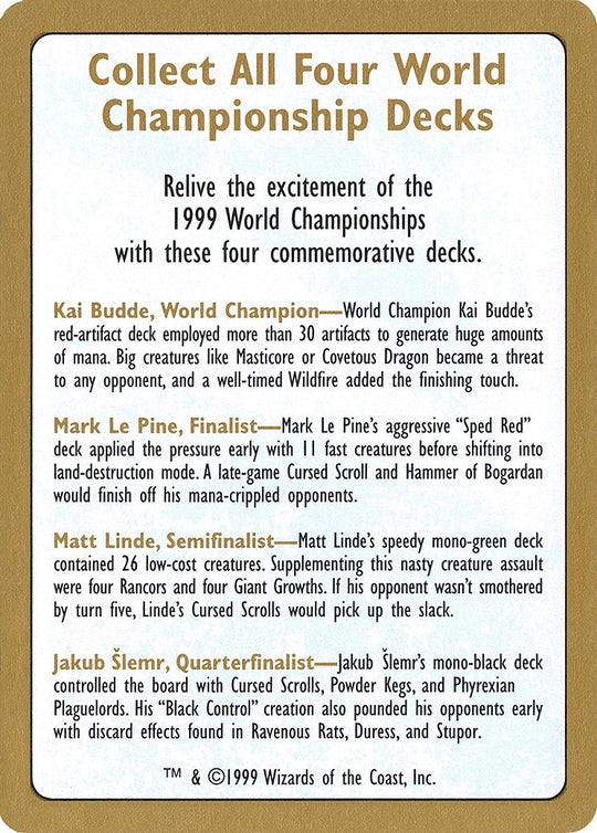 Image for 1999 World Championship Advertisement Card (WCD) - Magic: The Gathering