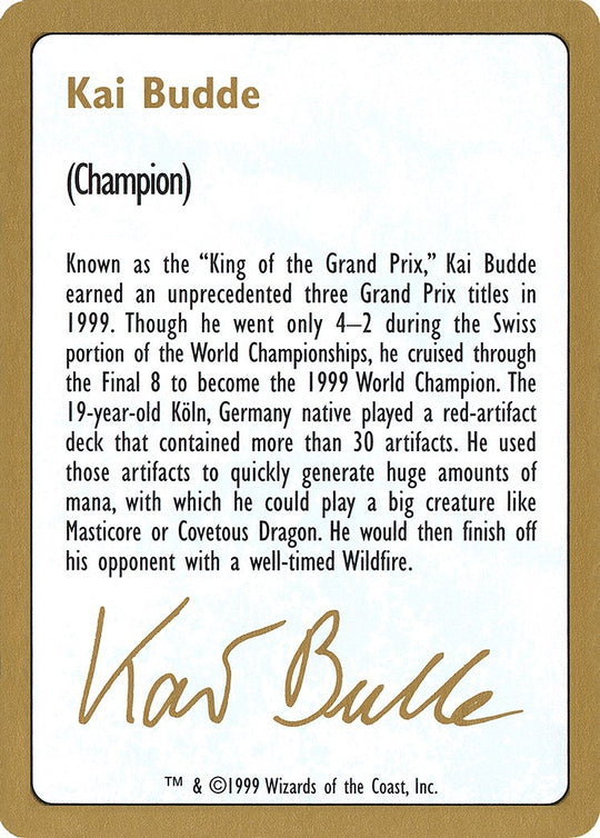 Image for 1999 Kai Budde Biography Card (WCD) - Magic: The Gathering