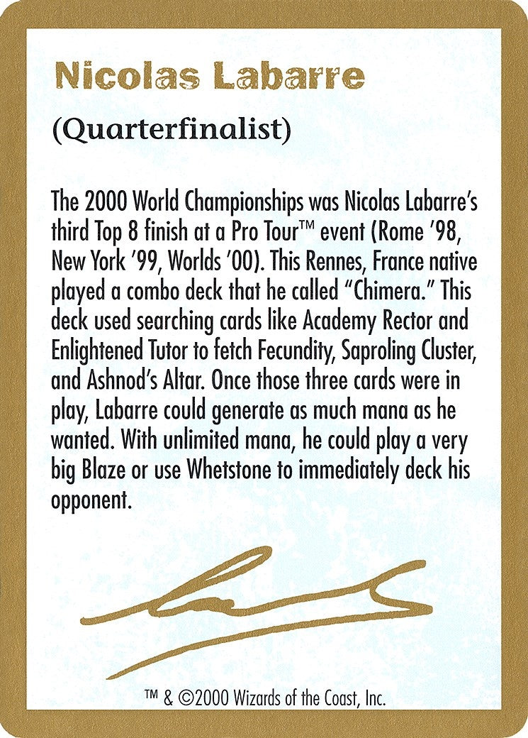 Image for 2000 Nicolas Labarre Biography Card (WCD) - Magic: The Gathering