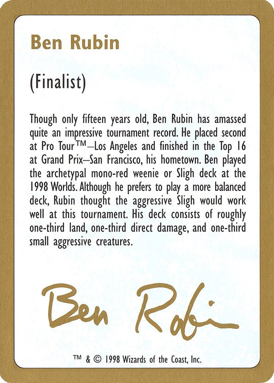 Image for 1998 Ben Rubin Biography Card (WCD) - Magic: The Gathering