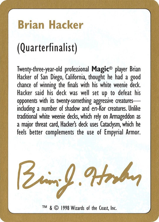Image for 1998 Brian Hacker Biography Card (WCD) - Magic: The Gathering