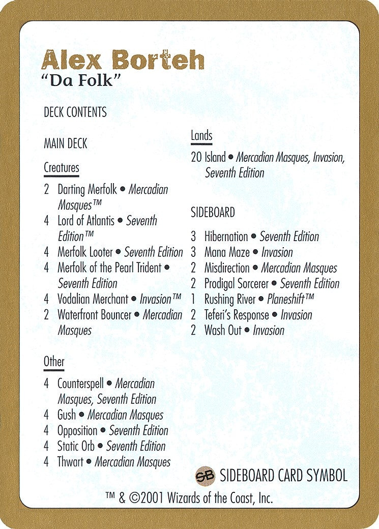 Image for 2001 Alex Borteh Decklist Card (WCD) - Magic: The Gathering