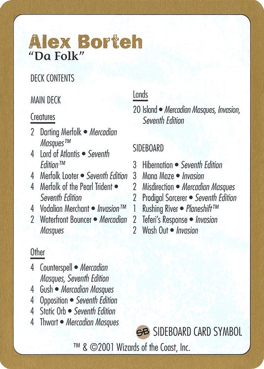 Image for 2001 Alex Borteh Decklist Card (WCD) - Magic: The Gathering