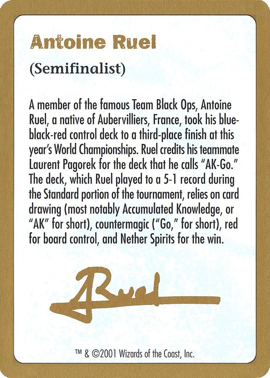 Image for 2001 Antoine Ruel Biography Card (WCD) - Magic: The Gathering