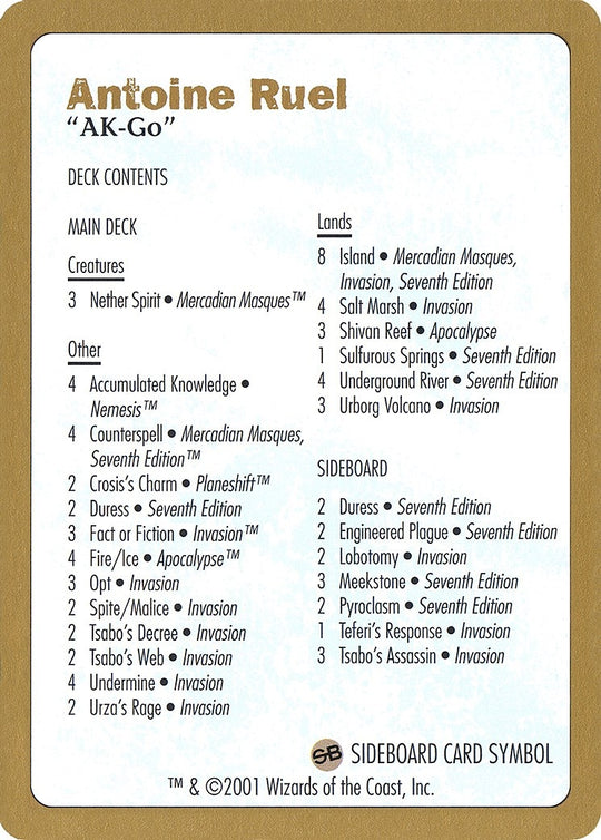 Image for 2001 Antoine Ruel Decklist Card (WCD) - Magic: The Gathering