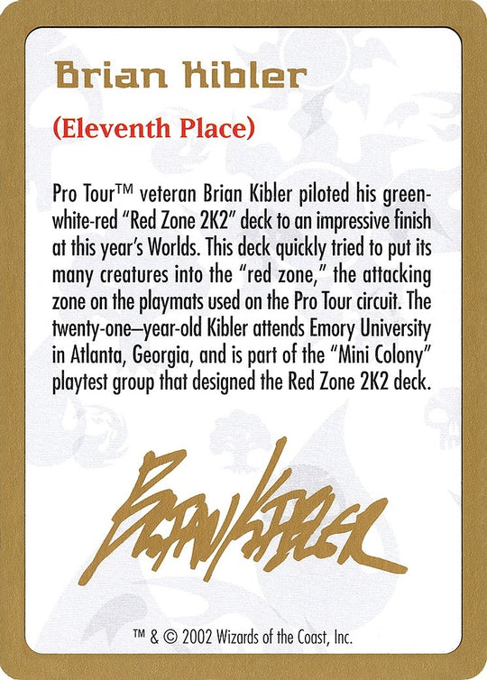 Image for 2002 Brian Kibler Biography Card (WCD) - Magic: The Gathering