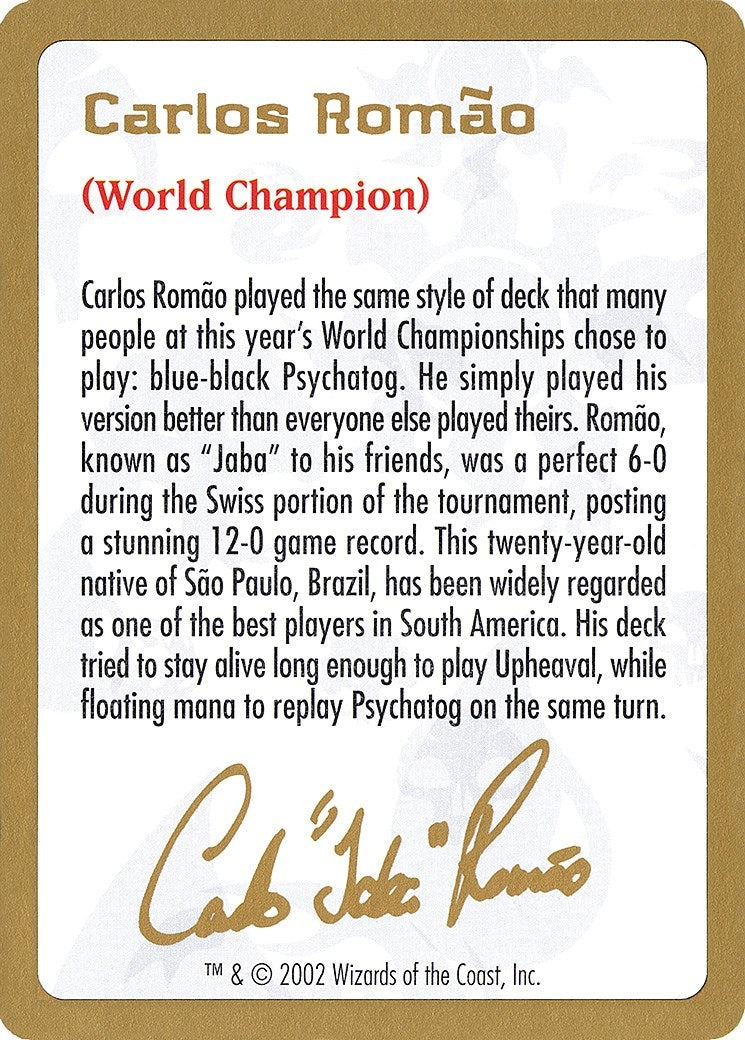 Image for 2002 Carlos Romao Biography Card (WCD) - Magic: The Gathering