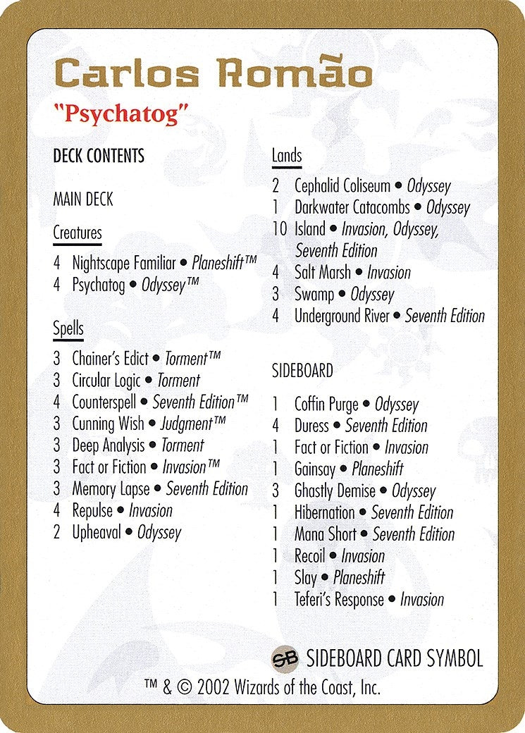 Image for 2002 Carlos Romao Decklist Card (WCD) - Magic: The Gathering