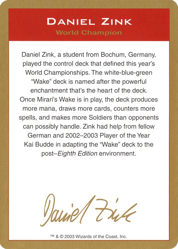 Image for 2003 Daniel Zink Biography Card (WCD) - Magic: The Gathering