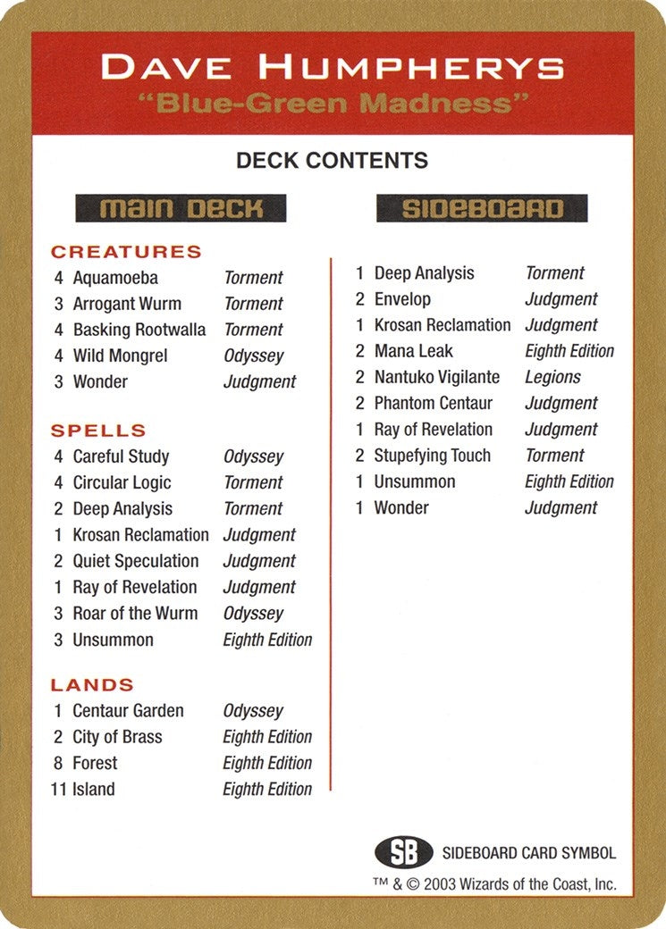 Image for 2003 Dave Humpherys Decklist Card (WCD) - Magic: The Gathering