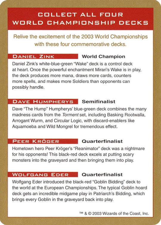 Image for 2003 World Championship Advertisement Card (WCD) - Magic: The Gathering