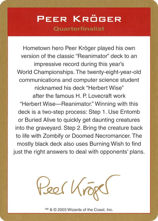 Image for 2003 Peer Kroger Biography Card (WCD) - Magic: The Gathering