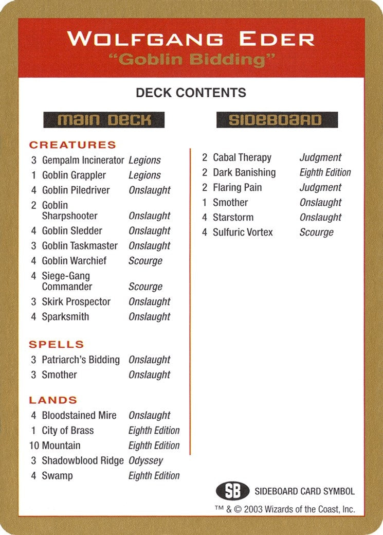 Image for 2003 Wolfgang Eder Decklist Card (WCD) - Magic: The Gathering