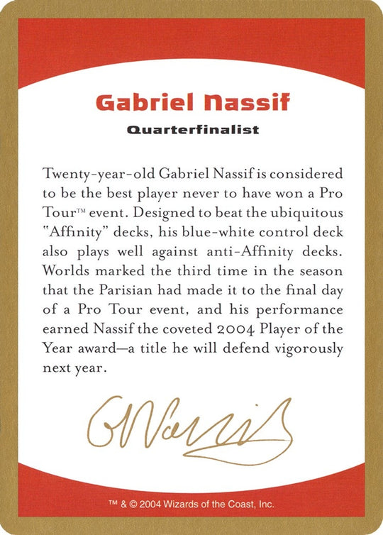 Image for 2004 Gabriel Nassif Biography Card (WCD) - Magic: The Gathering